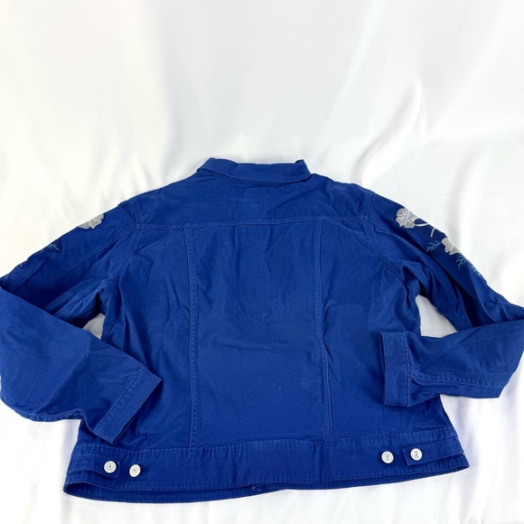Lularoe Royal Blue Floral Embroidered Cotton Kenny Button Down Jacket woman 2X - Picture 3 of 16